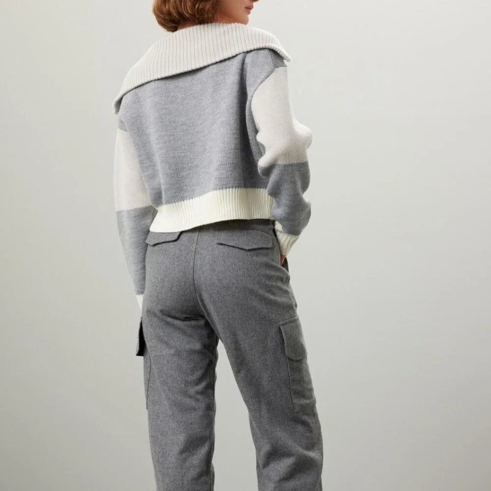 Peter Som Colorblock Zip Cowl Neck Sweater